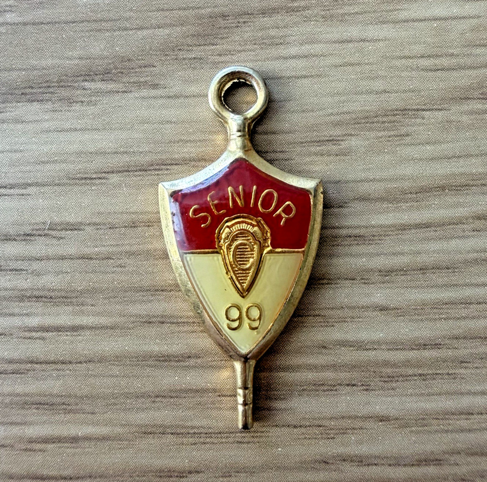 Vintage Jostens Senior 99 Key Charm School Pendant MDJ Gold Tone 1.5”